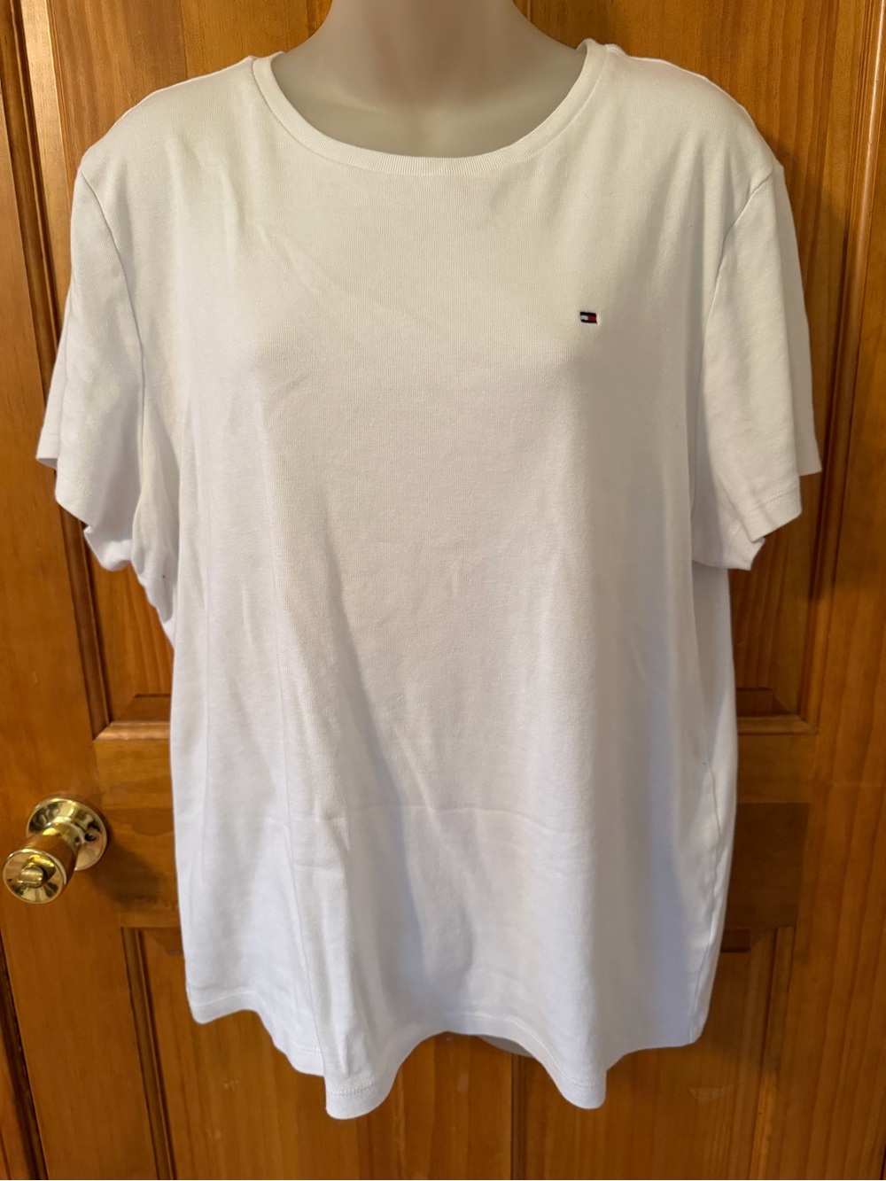 Tommy Hilfiger White Crewneck Tee with Mini Flag Logo